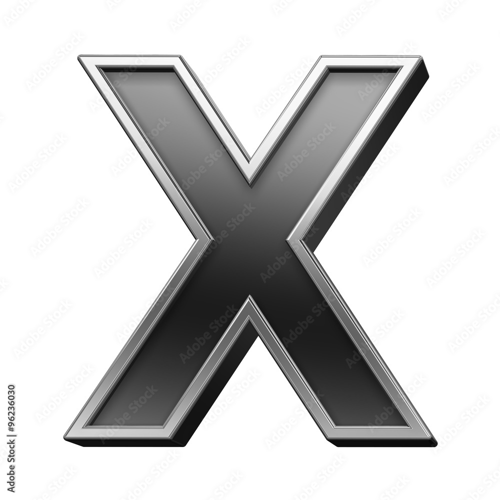 Fototapete one letter from black with silver shiny frame alphabet set, isolated on white. computer generated 3d