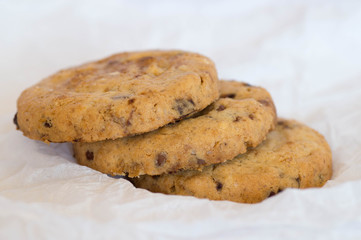 Macro shot of three baked cookies