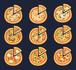 Pizza flat icons isolated on white background