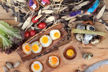 Quail eggs and fried quail eggs of delicious.