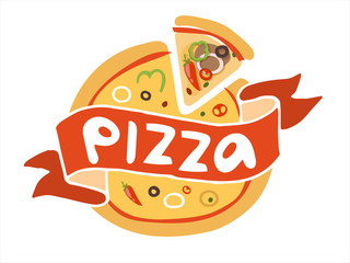 Pizza flat icon logo template vector