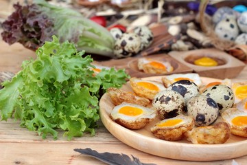 Quail eggs and fried quail eggs of delicious.