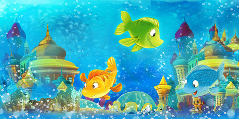 Obraz na płótnie Canvas Cartoon underwater animals - illustration for the children