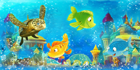 Obraz na płótnie Canvas Cartoon underwater animals - illustration for the children