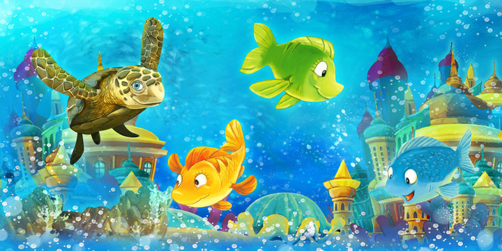 Cartoon underwater animals - illustration for the children
