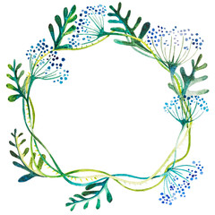 Blue flowers watercolor wreath - 96239093