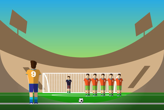 Soccer penalty on football stadium