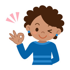 OKサインの若い黒人女性