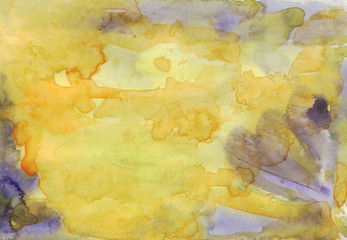 Purple yellow watercolor background. Abstract painting