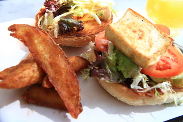 Tofu Hamburger with French Fries