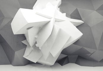 White chaotic polygonal structure on gray wall 3d