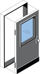An isometric illustration of a common door.