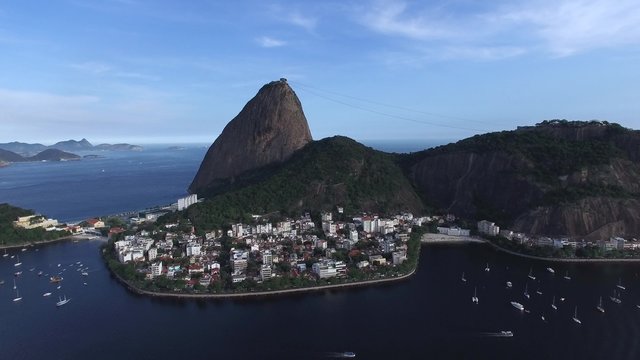 Aerial view of Sugarloaf Mountain in Rio de Janeiro, Brazil.
