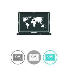 Laptop with world map vector icon.