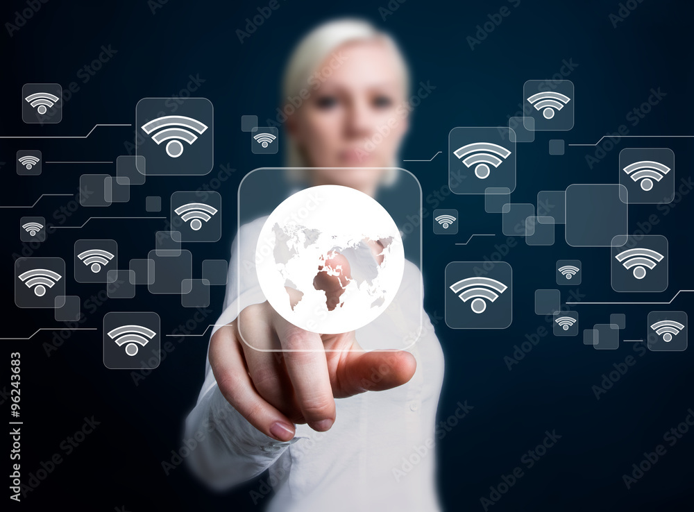 Poster social network wifi business web button map icon