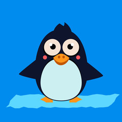 Penguin Standing on Ice. Vector Illustartion