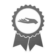 Vector badge icon with a hand offering