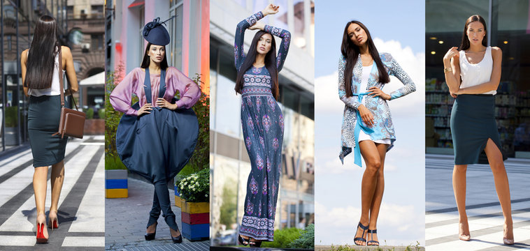Collage five fashion young women © Andrey_Arkusha