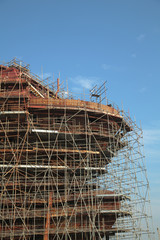 Close up of the ship under construction with scaffolding