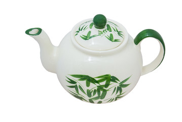 Isolated of painted green bamboo tea pot