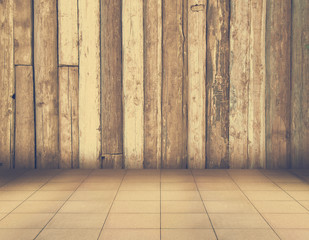 old room with wooden wall and tiled floor, retro filtered, instagram style