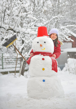girl with snowman
