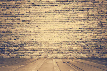 room with brick wall, retro filtered, instagram style