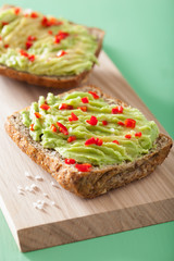 healthy wholegrain bread with avocado lime chili
