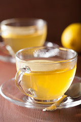 hot lemon ginger tea in glass cup