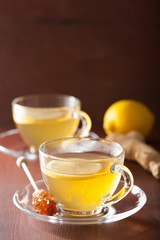 hot lemon ginger tea in glass cup