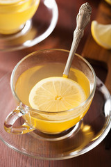 hot lemon ginger tea in glass cup
