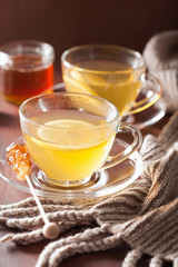 hot lemon ginger honey tea in glass cup