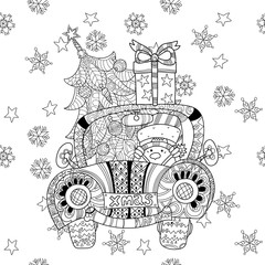 Christmas car gift doodle zentangle vector.