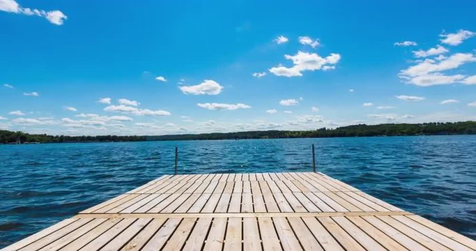 End of Residential Dock on Lake Time Lapse. a time lapse shot at the end of a residential dock on a lake during summer. relaxation.
