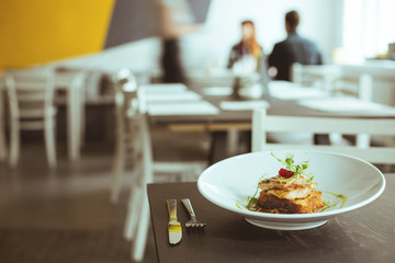 Tasty appetizer before dinner in stylish restaurant