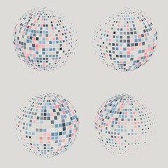 Collection of halftone sphere vector logo template. Abstract globe symbol, isolated round icon, business concept .You can use science and technology, tourism, financial or environmental background.