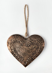 Bronze Decorative Heart Isolated on White Background