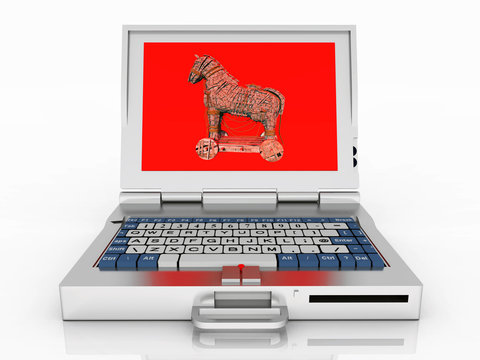 Warnsymbol für das Computerprogramm Trojanisches Pferd auf einem Laptop-Bildschirm