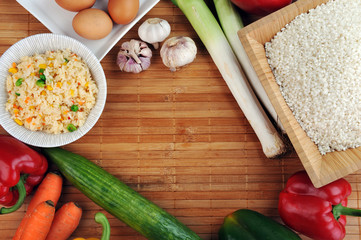 different vegetables on table top view