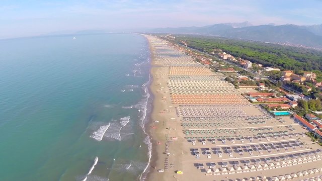 Aerial view beach and sea in a sunny day summer in Tuscany Italy 
