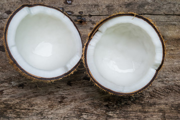 Coconut on wood background