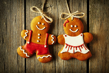 Christmas homemade gingerbread couple cookies