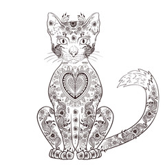 Cat zentangle, doodle cat, mehendi - vector illustration