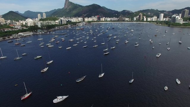 Aerial view of Guanabara Bay in Rio de Janeiro, Brazil.