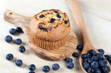Blueberries muffin on wooden background