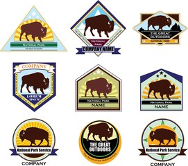 colored logo with the image of a Buffalo, bison, buffalo, emblem, logo, badge, coat of arms, chevron, team, club