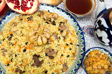 Pilaf - Eastern food - rice, oil, meat and spices