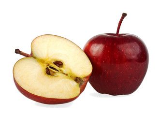 One and a half red apples isolated on a white background