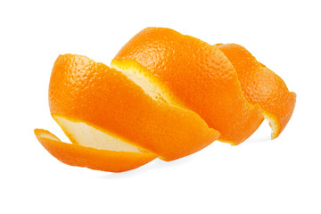 Orange peel against white background