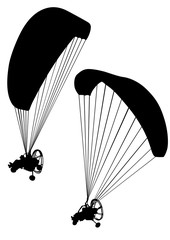 Sportsman on a motorized paraglider on a white background